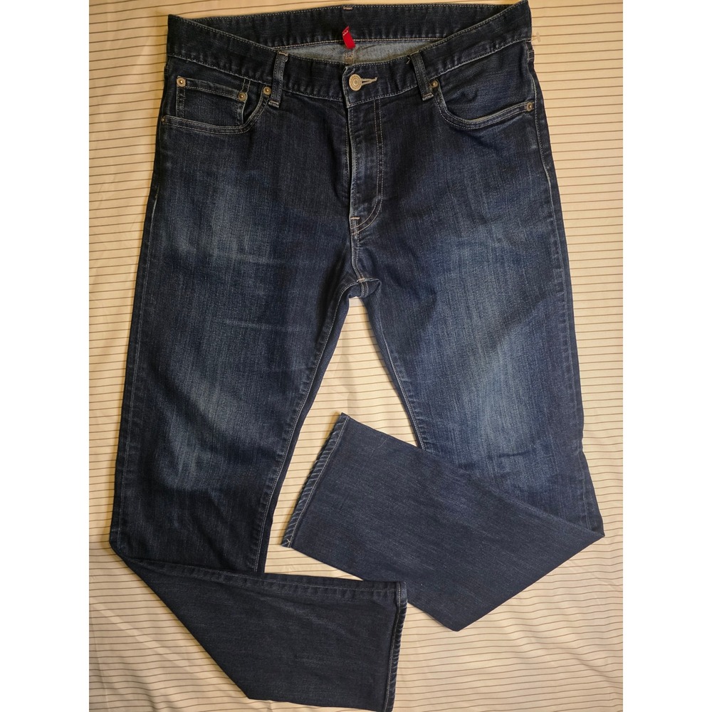 1290 Uniqlo U Mens Dark Wash Straight Leg Jeans Indigo 321-071607 Size 33x31